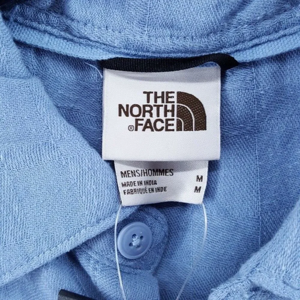 THE NORTH FACE Shirt Mens Medium Blue Button Up Cotton Hemp LOGHILL JACQUARD